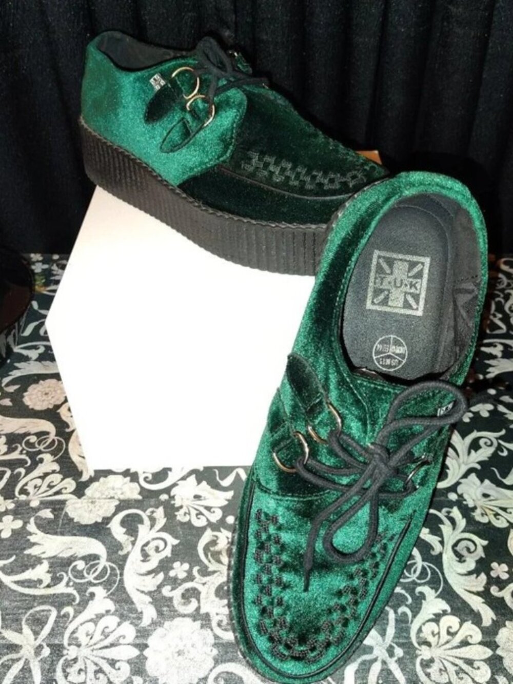 Emerald Green Velvet Mondo T.U.K. Viva High Creepers Psychobilly Size 11